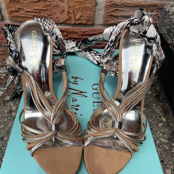 New in Box, Guess? by Marciano Silk Tie up Sandal Pumps - Picture 3 of 5